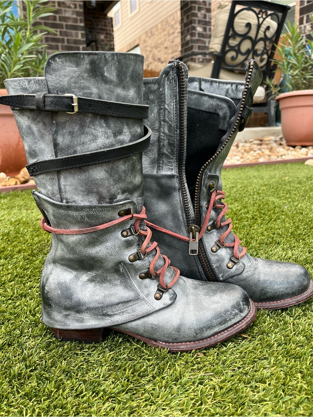 Freebird by Steven RAVI ice Gray Leather Lace-Up Combat Boots Size 8 - Picture 3 of 7